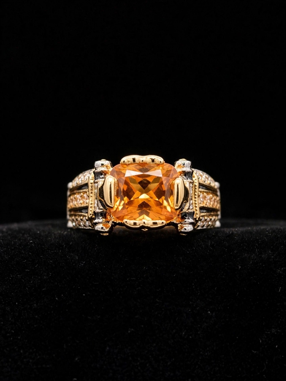 Gold Citrine Cushion-Cut Statement Ring